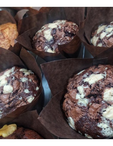 Muffin brownie de vainilla con chocolate blanco y nueces Vegano (Amy)